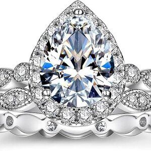 2ct Pear 925 Silver Hypoallergenic D Color VVS1 Moissanite Wedding Ring